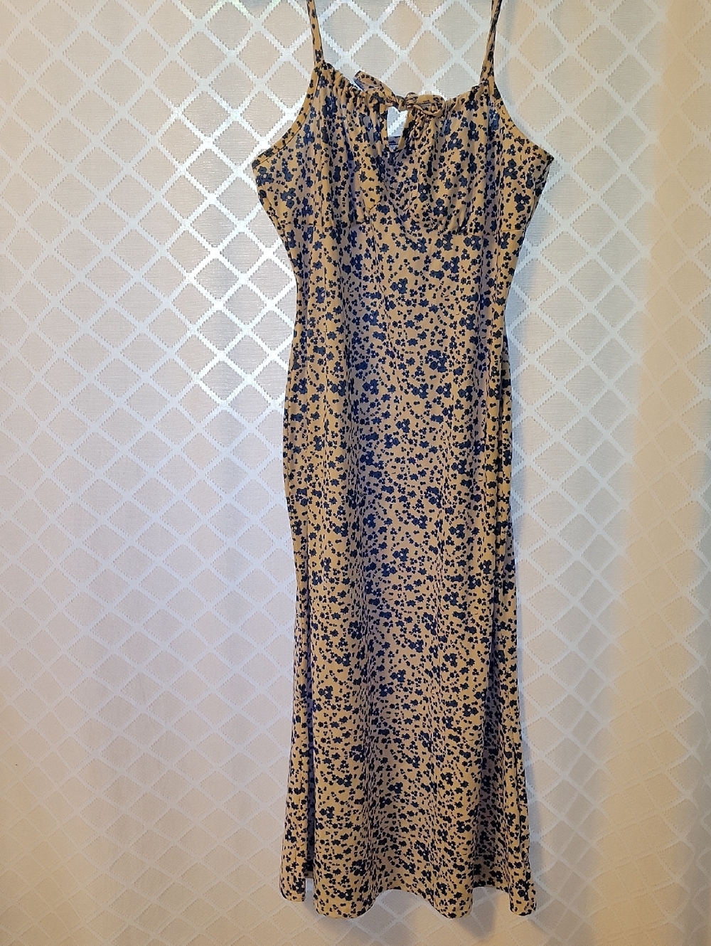 Sleeveless White Floral Maxi Dress with Navy Print